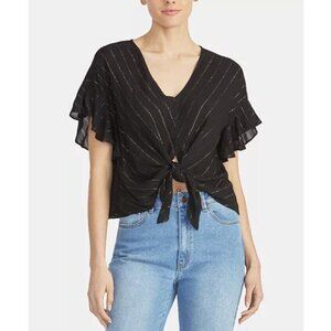 RACHEL by Rachel Roy Womens LARGE Black Gold Chevron Stripe Zinnia Tie-Waist TOP